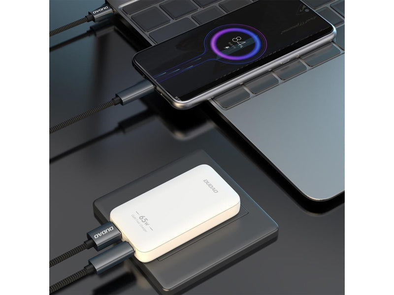 Dudao A65Q 65W GaN Travel Wall Charger USB-A / USB-C PD Ultra-Thin EU / US - White