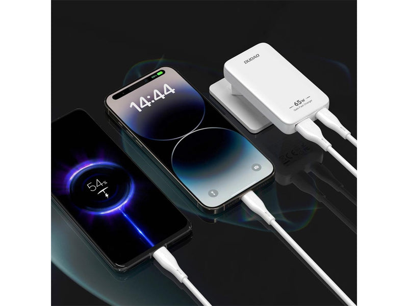 Dudao A65Q 65W GaN Travel Wall Charger USB-A / USB-C PD Ultra-Thin EU / US - White