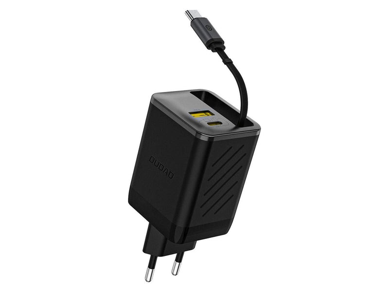 Dudao  A67EU GaN 67W Wall Charger with Built-in Retractable USB-C Power Delivery Quick Charge Cable - Black