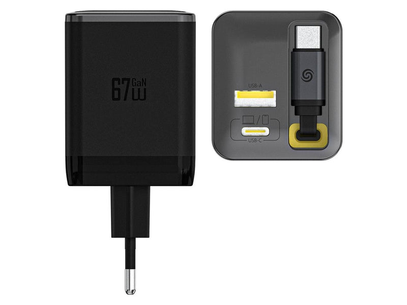 Dudao  A67EU GaN 67W Wall Charger with Built-in Retractable USB-C Power Delivery Quick Charge Cable - Black