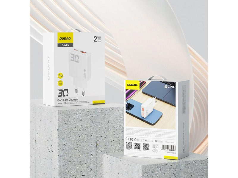 Dudao GaN  A30EU 30W USB-A / USB-C Wall Charger - White