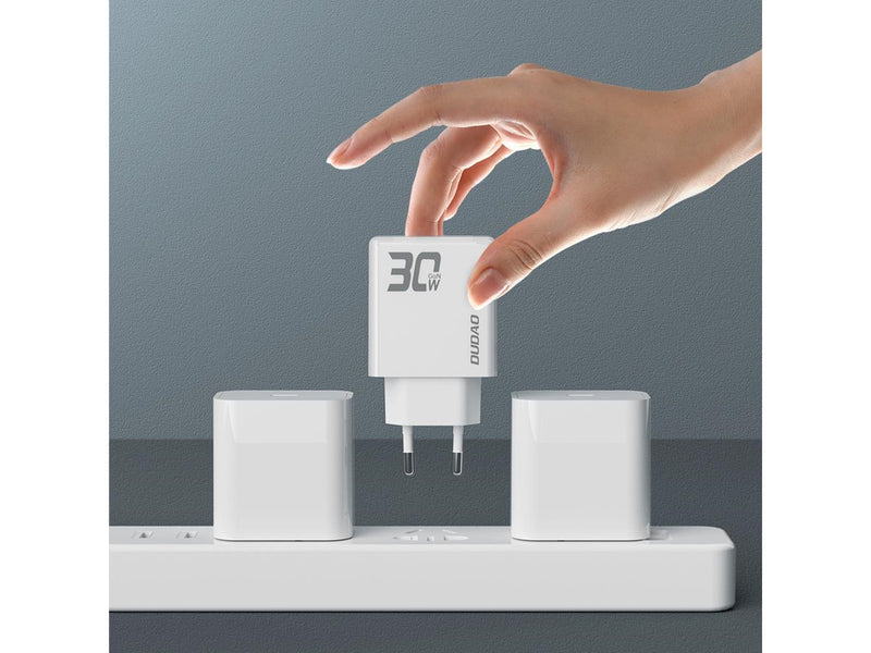 Dudao GaN  A30EUT 30W USB-A / USB-C Wall Charger + USB-C - USB-C Cable - White