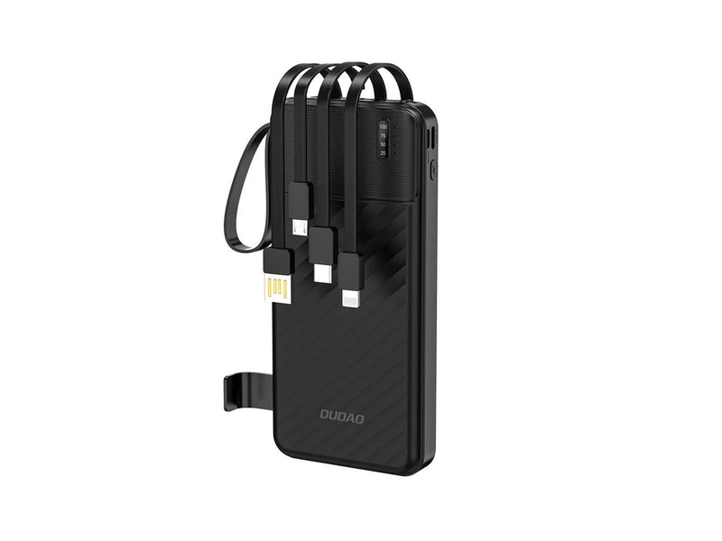 Dudao K11 10000mAh Powerbank with Built-in Cables - Black - 10000 mAh