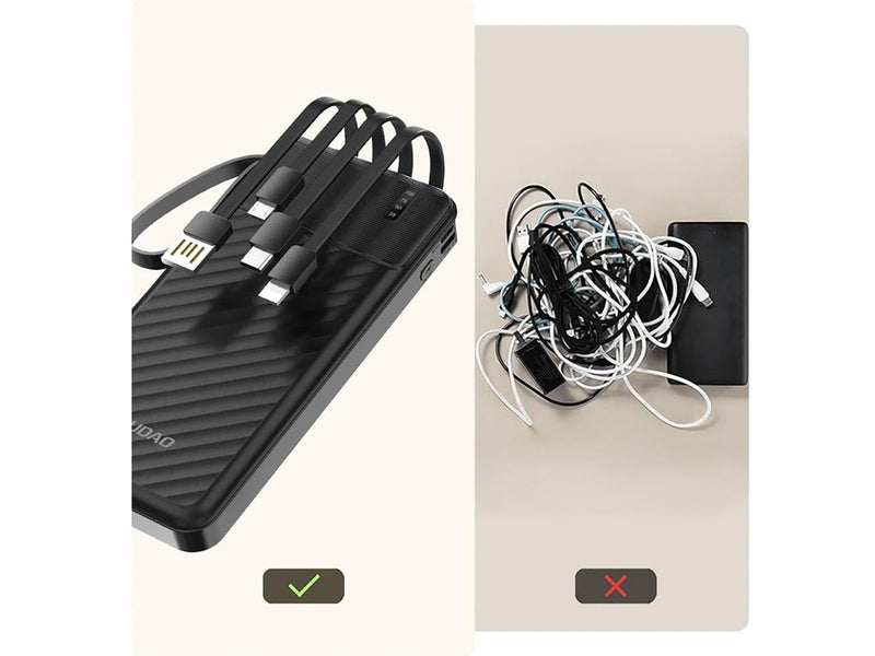 Dudao K11 10000mAh Powerbank with Built-in Cables - Black - 10000 mAh