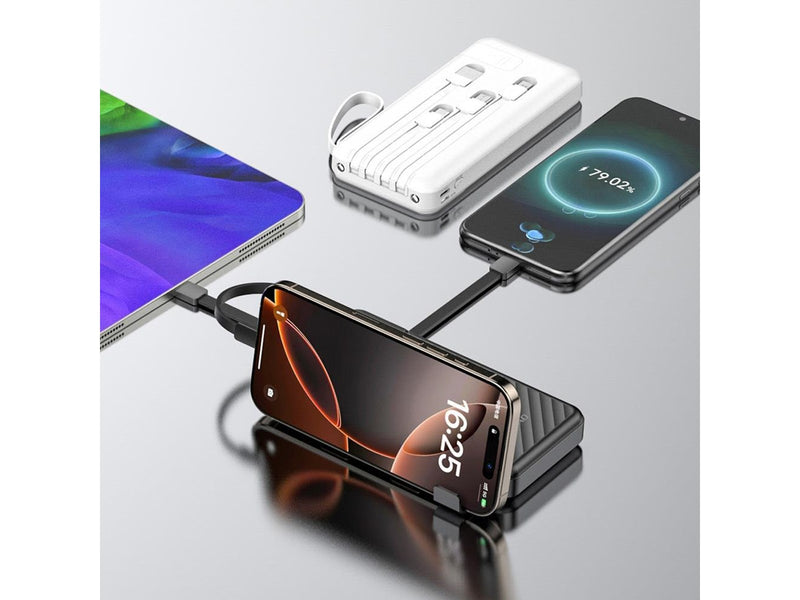 Dudao K11 10000mAh Powerbank with Built-in Cables - White - 10000 mAh