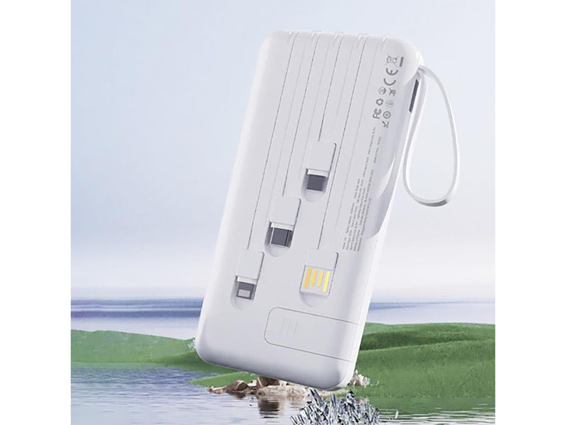 Dudao K11 10000mAh Powerbank with Built-in Cables - White - 10000 mAh