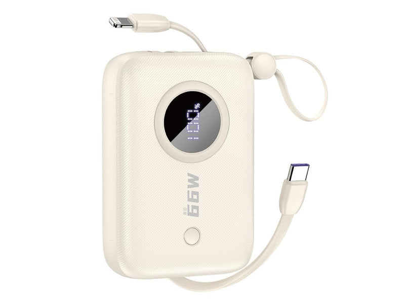 Dudao K14 10000mAh power bank with USB-C / Lightning cables - beige - 10000 mAh