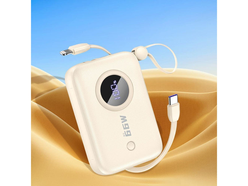 Dudao K14 10000mAh power bank with USB-C / Lightning cables - beige - 10000 mAh