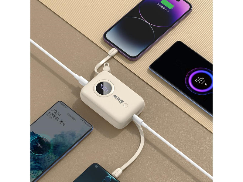 Dudao K14 10000mAh power bank with USB-C / Lightning cables - beige - 10000 mAh