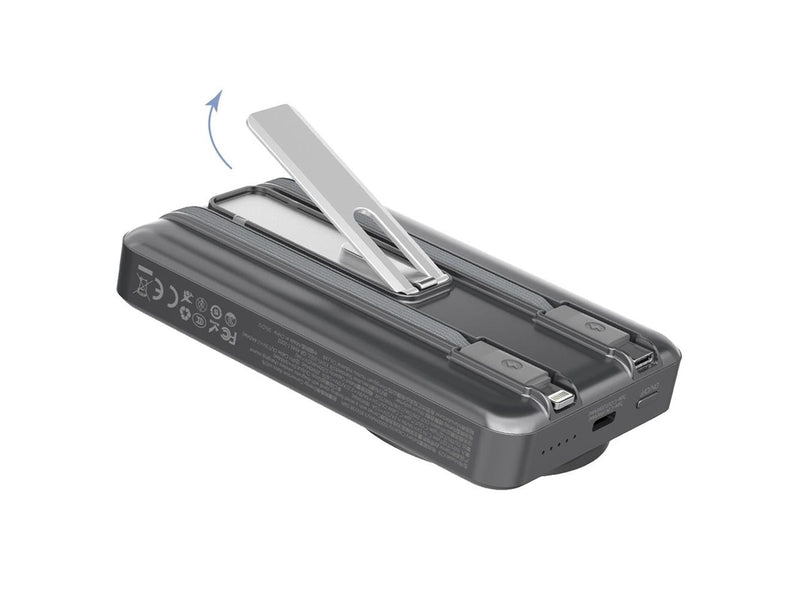 Dudao K29 10000mAh PD 20W MagSafe Power Bank with Metal Case Stand and Built-in USB-C/ Lightning Cables - Gray - 10000 mAh
