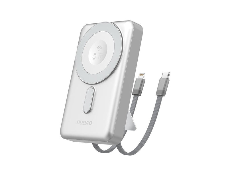 Dudao K29 10000mAh PD 20W MagSafe Powerbank with Metal Case Stand and Built-in USB-C/ Lightning Cables - Silver - 10000 mAh