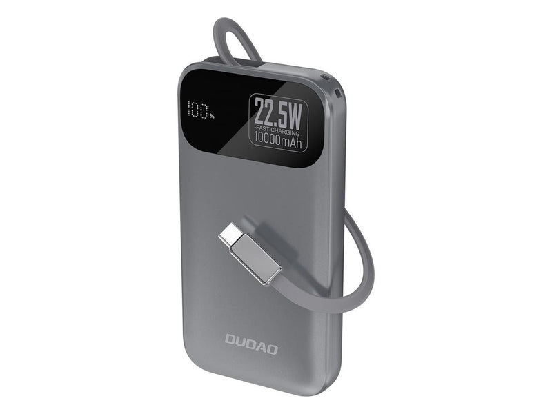 Dudao K31 10000 mAh 22.5W PD Powerbank with Built-in Cable - Gray - 10000 mAh