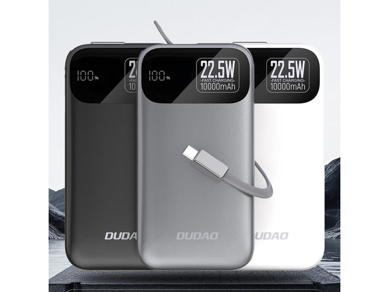 Dudao K31 10000 mAh 22.5W PD Powerbank with Built-in Cable - Gray - 10000 mAh