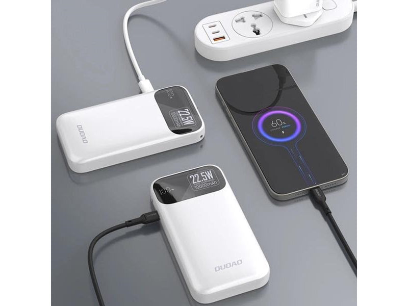 Dudao K31 10000 mAh 22.5W PD Powerbank with Built-in Cable - White - 10000 mAh