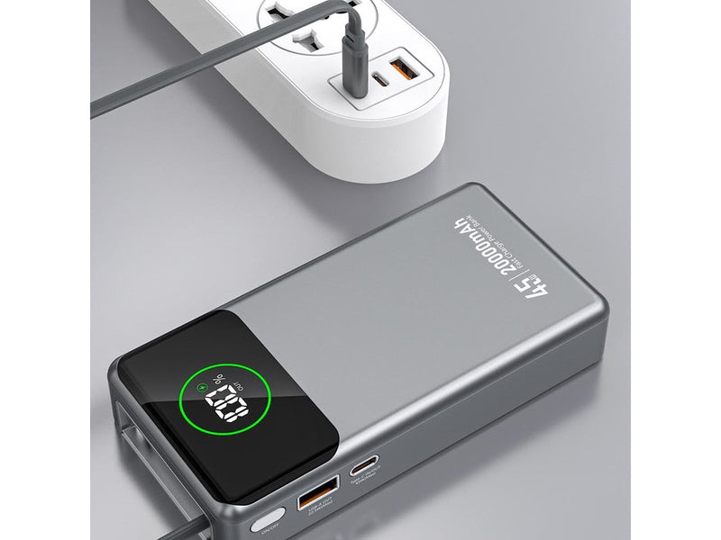Dudao K31 Pro 45W 20000mAh Power Bank with Built-in Retractable USB-C Cable - Gray - 20000 mAh