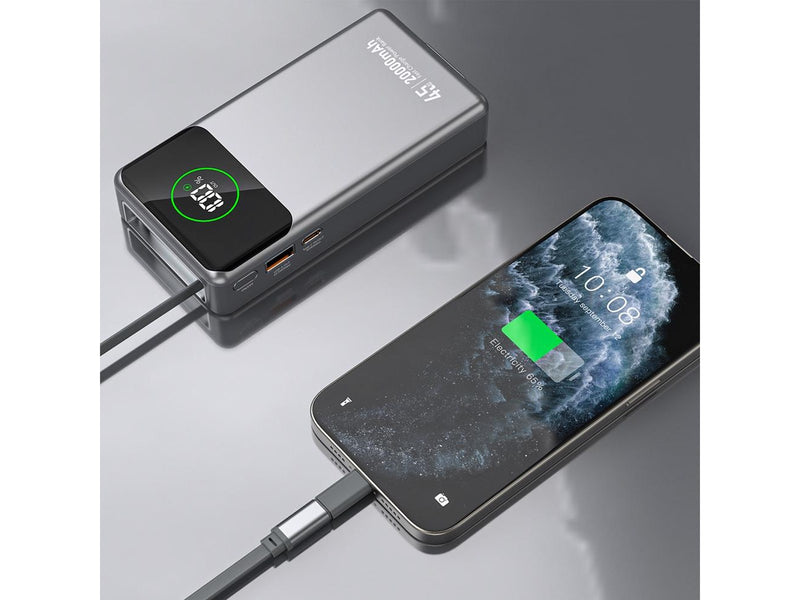 Dudao K31 Pro 45W 20000mAh Power Bank with Built-in Retractable USB-C Cable - Gray - 20000 mAh
