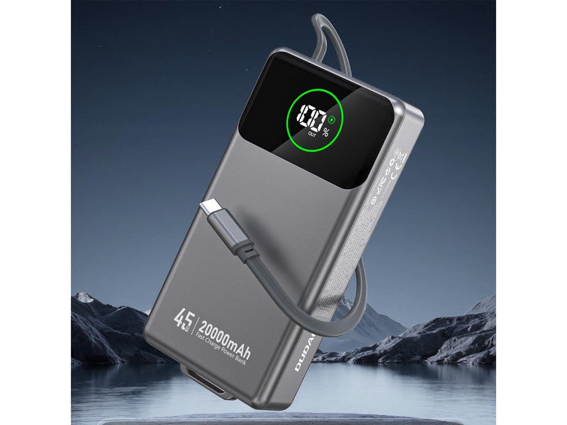 Dudao K31 Pro 45W 20000mAh Power Bank with Built-in Retractable USB-C Cable - Gray - 20000 mAh