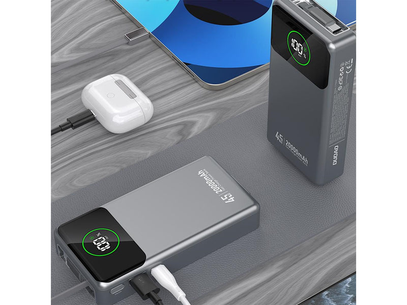 Dudao K31 Pro 45W 20000mAh Power Bank with Built-in Retractable USB-C Cable - Gray - 20000 mAh