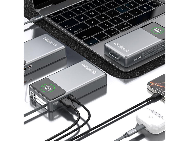 Dudao K31 Pro 45W 20000mAh Power Bank with Built-in Retractable USB-C Cable - Gray - 20000 mAh
