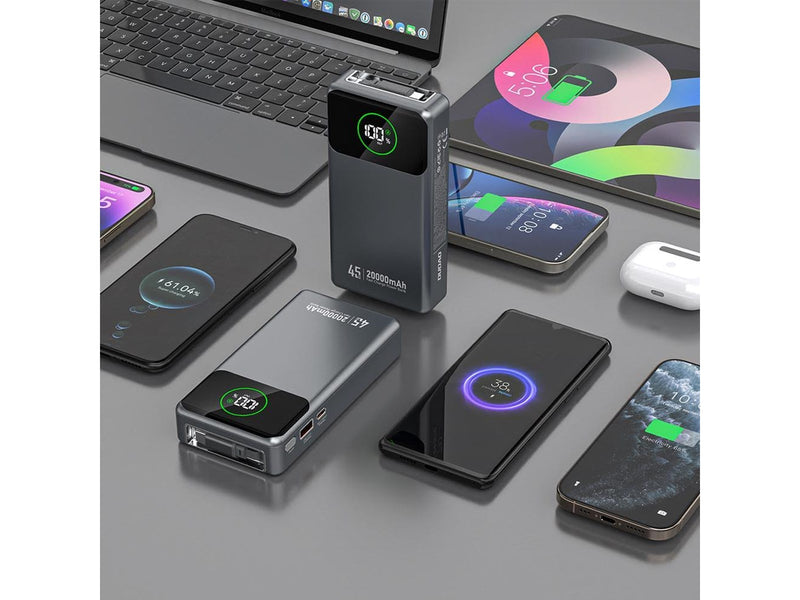 Dudao K31 Pro 45W 20000mAh Power Bank with Built-in Retractable USB-C Cable - Gray - 20000 mAh