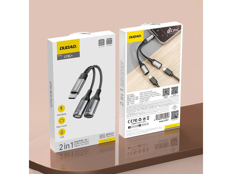 Dudao L13C+ 2in1 USB-C Adapter - Gray