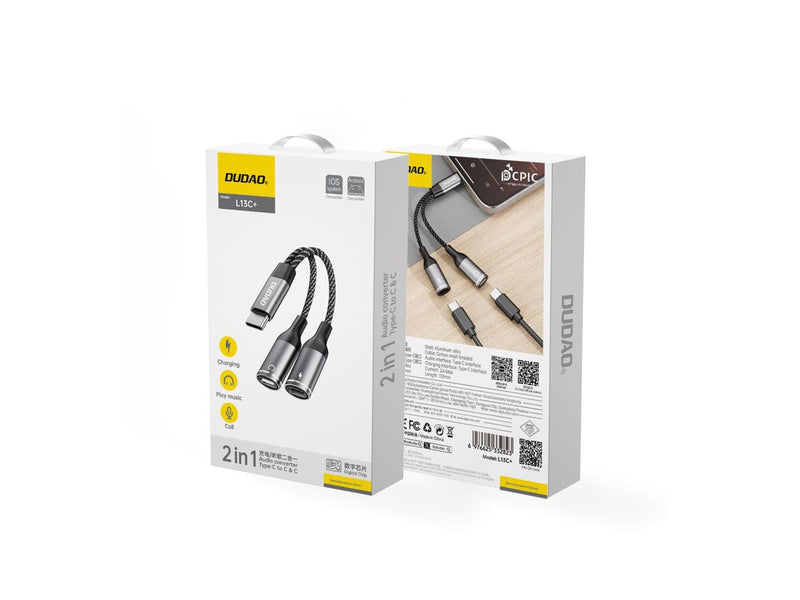 Dudao L13C+ 2in1 USB-C Adapter - Gray