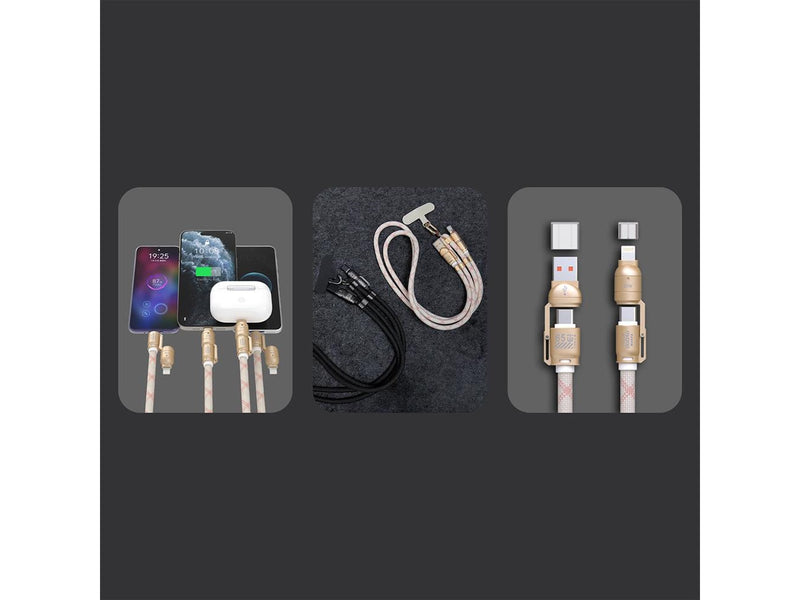 Dudao L20MAX 4in1 Cable / Lanyard USB-A / USB-C / Lightning PD QC 65W 1.5m - Pink