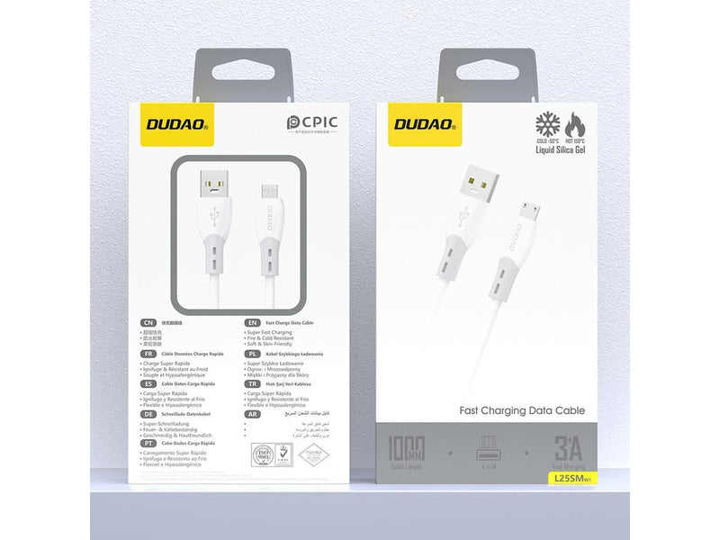Dudao L25SM 3 A USB-A - micro USB cable with soft silicone braid 1 m - white