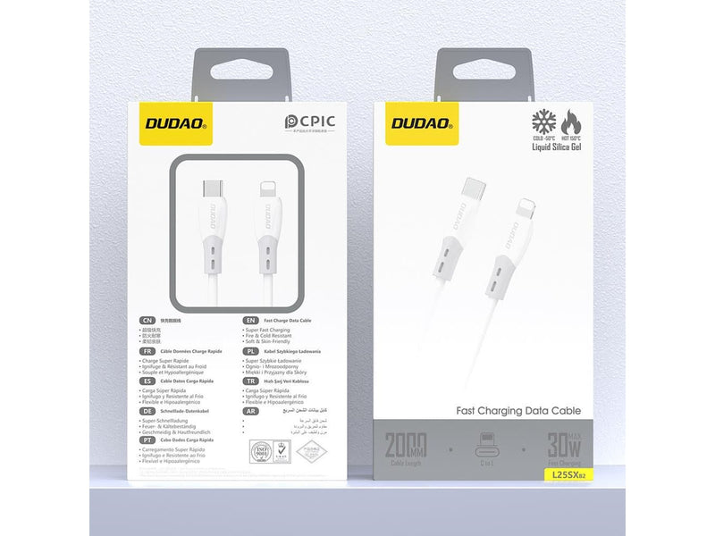 Dudao L25SX 30W USB-C - Lightning Cable with Soft Silicone Braid 2m - White
