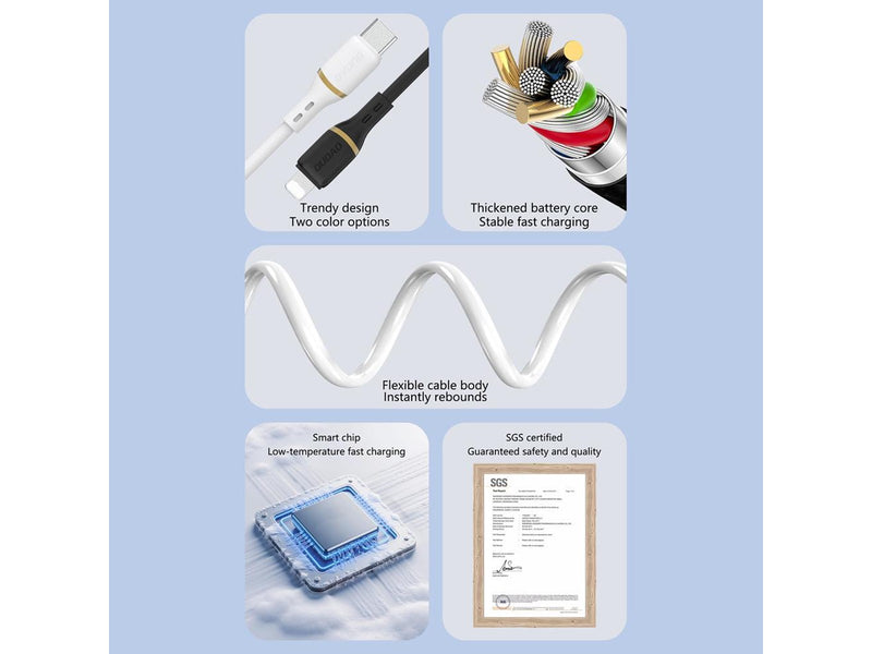 Dudao  L25T USB-A - USB-C Silicone Cable 5A 1m - White