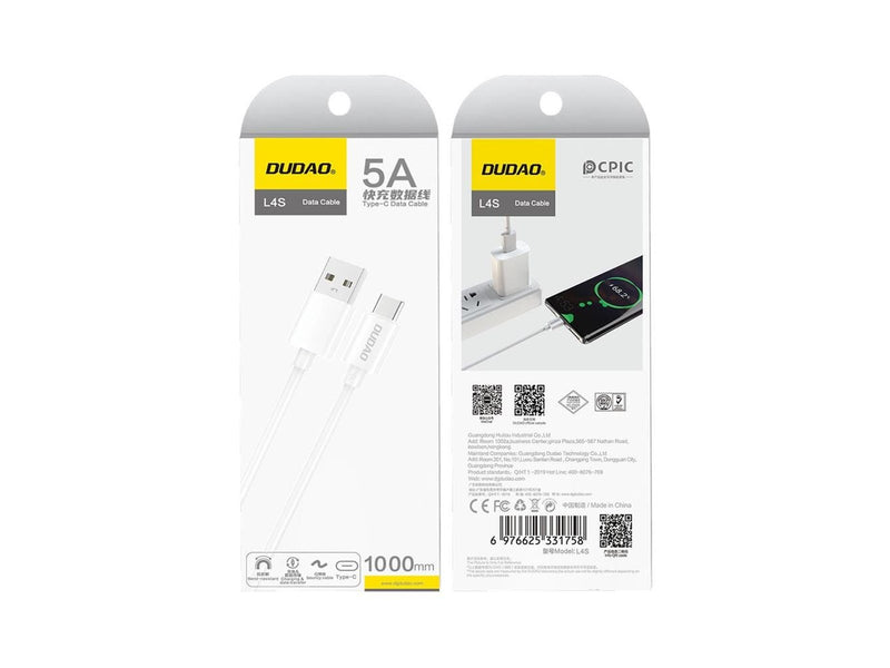 Dudao L4ST USB-A / USB-C 5A 1m cable - white