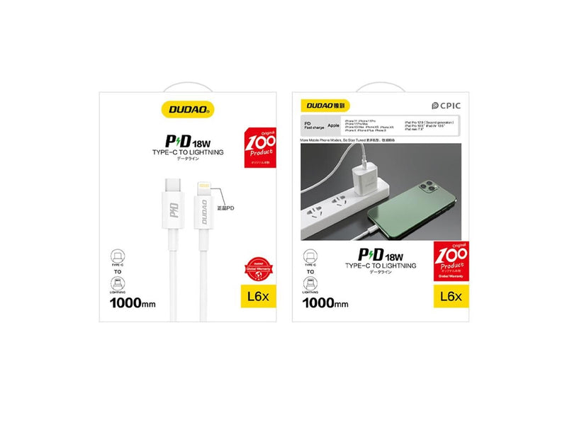 Dudao L6X USB-C - Lightning PD 20W 1m Cable - White