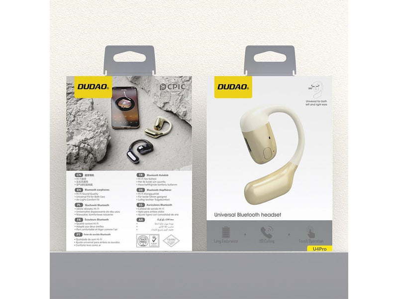 Dudao U4Pro Bluetooth Universal Earphone for Both Ears - Beige-Gold