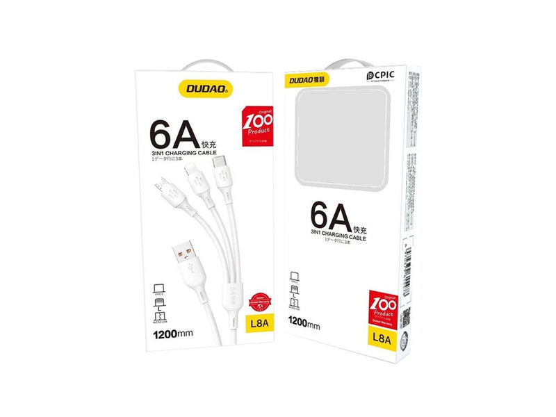Dudao USB C / micro USB / Lightning 480Mb/s 6A 1.2m - white
