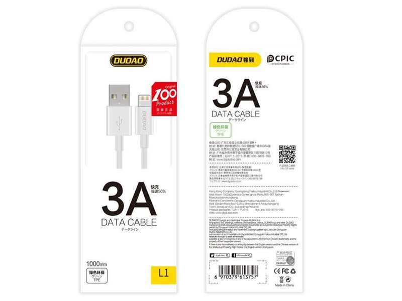 Dudao cable USB / Lightning 3A 1m white (L1L white)