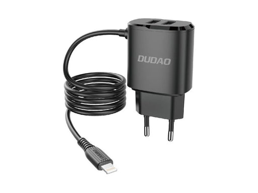 Dudao  charger 2x USB with built-in 12W Lightning cable black (A2ProL black)