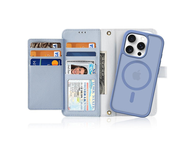 Dux Ducis Lava Leather Case for iPhone 16 Pro Max with Detachable Magnetic Wallet - Cyan