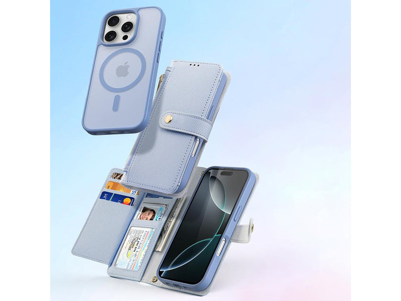 Dux Ducis Lava Leather Case for iPhone 16 Pro Max with Detachable Magnetic Wallet - Cyan