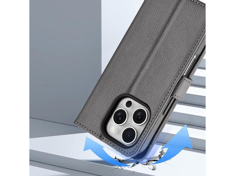 Dux Ducis Lava Leather Case for iPhone 16 Pro Max with Detachable Magnetic Wallet - Grey