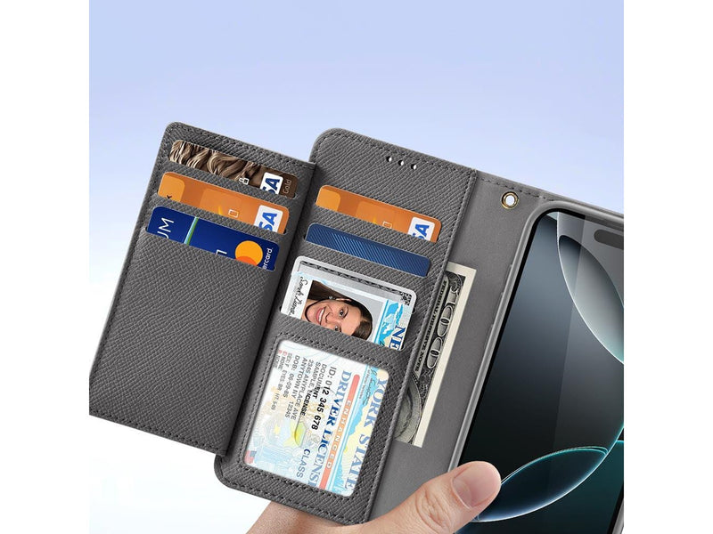 Dux Ducis Lava Leather Case for iPhone 16 Pro Max with Detachable Magnetic Wallet - Grey