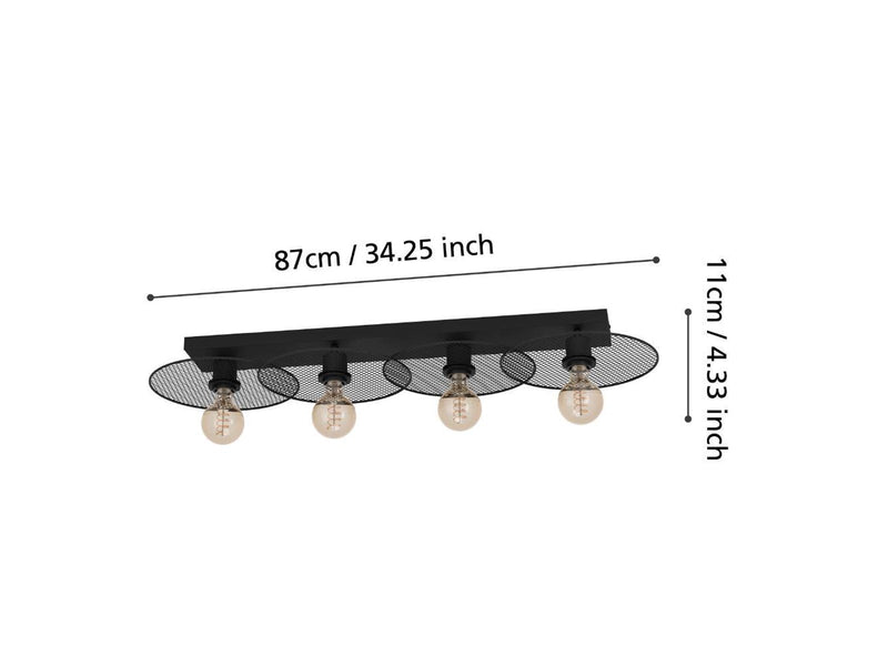 EGLO IKESTON DECKENLEUCHTE 4L E27 SCHWARZ/GITTER