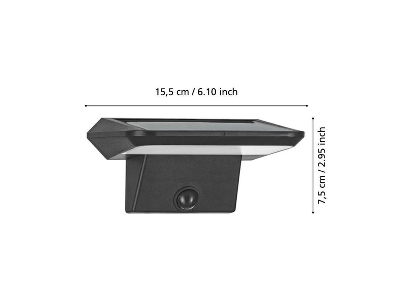 EGLO Porrassa Solar Wall with Sensor L155 800LM 2000MAH Black