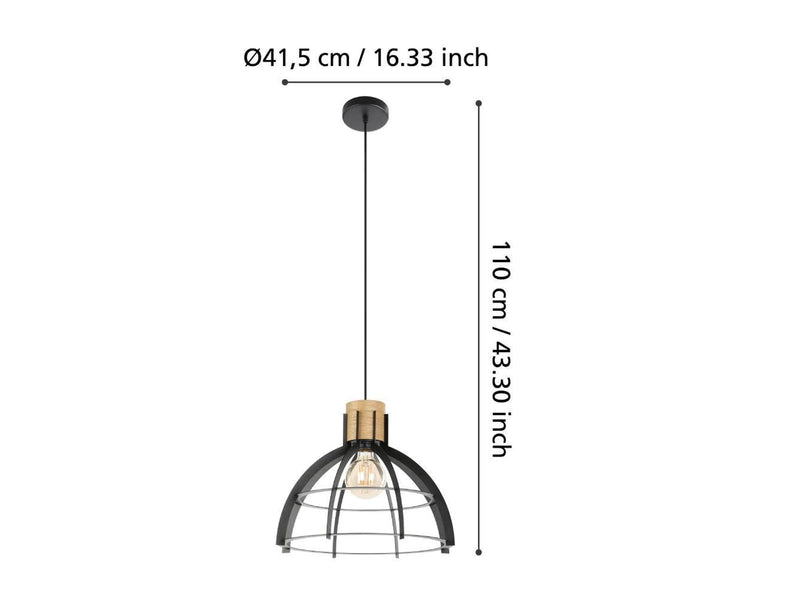 EGLO STILLINGTON PENDELLEUCHTE E27 SCHWARZ/HOLZ