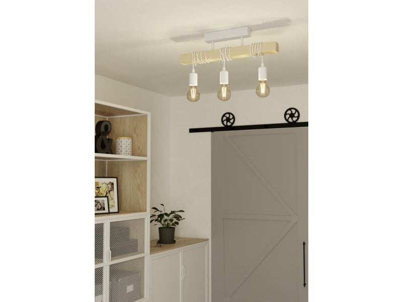 EGLO TOWNSHEND 1 DECKE 3L WEISS/HOLZ