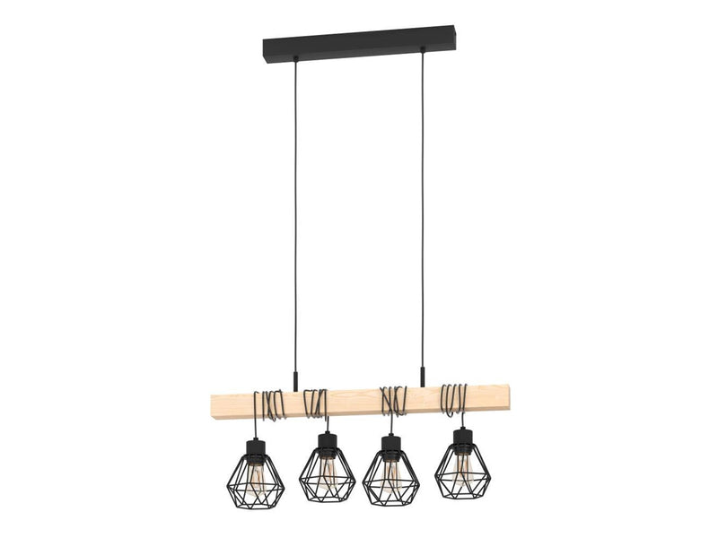 EGLO TOWNSHEND 5 LANGER TISCH 4XE27 L700 SCHWARZ/HOLZ