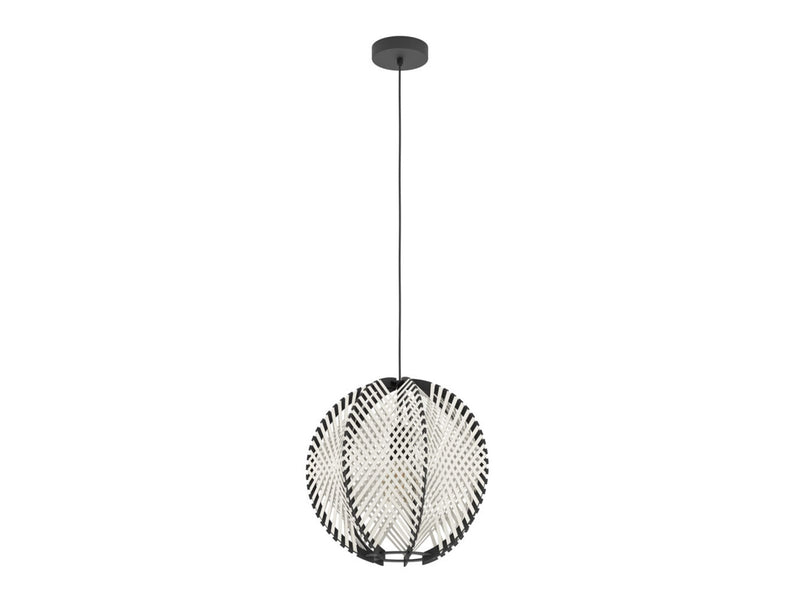 EGLO WAVERTON PENDELLEUCHTE Ø400 E27 SCHWARZ/HOLZ/WEISS