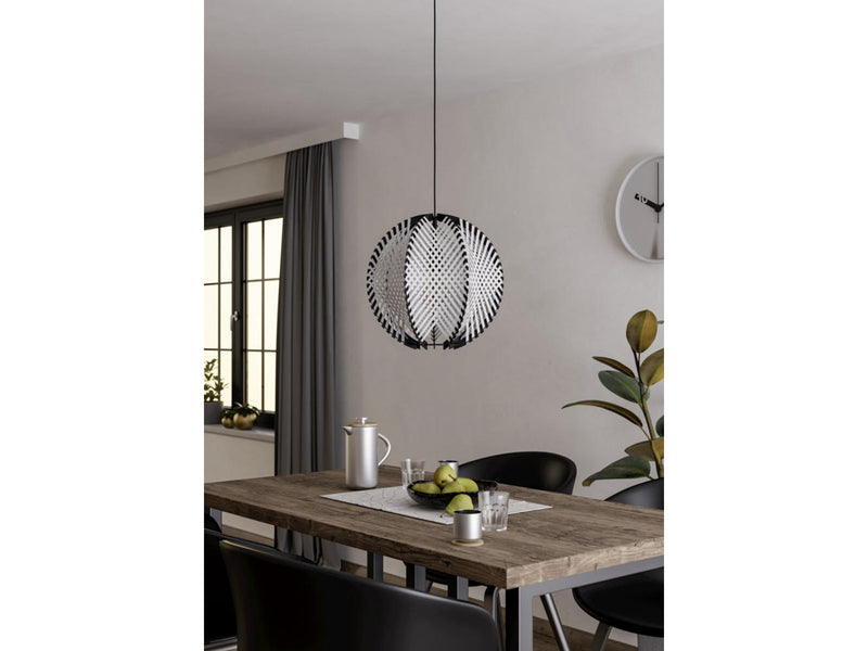 EGLO WAVERTON PENDELLEUCHTE Ø400 E27 SCHWARZ/HOLZ/WEISS
