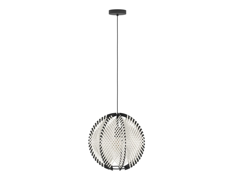EGLO WAVERTON PENDELLEUCHTE Ø400 E27 SCHWARZ/HOLZ/WEISS