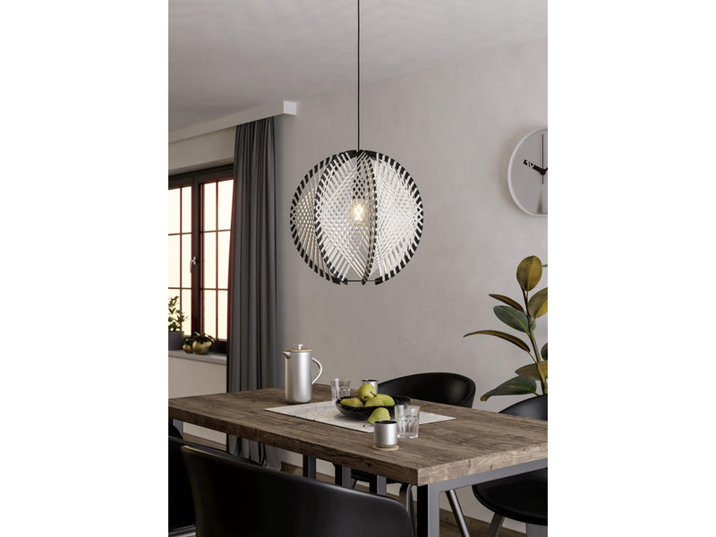 EGLO WAVERTON PENDELLEUCHTE Ø480 E27 SCHWARZ/HOLZ/WEISS