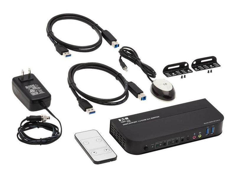 Eaton series DisplayPort USB KVM Switch 2-Port 4K 60Hz HDR DP 1.4 USB Cables